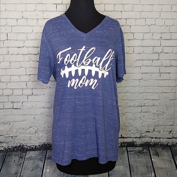 Bella Canvas Womens Medium Blue Marled Football Mom V Neck Loose Fit T Tee Shirt - Picture 7 of 7